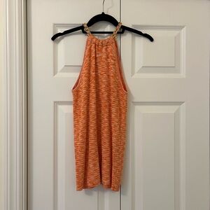 Michael Kors Orange White Sweater Halter Top With Chain Straps